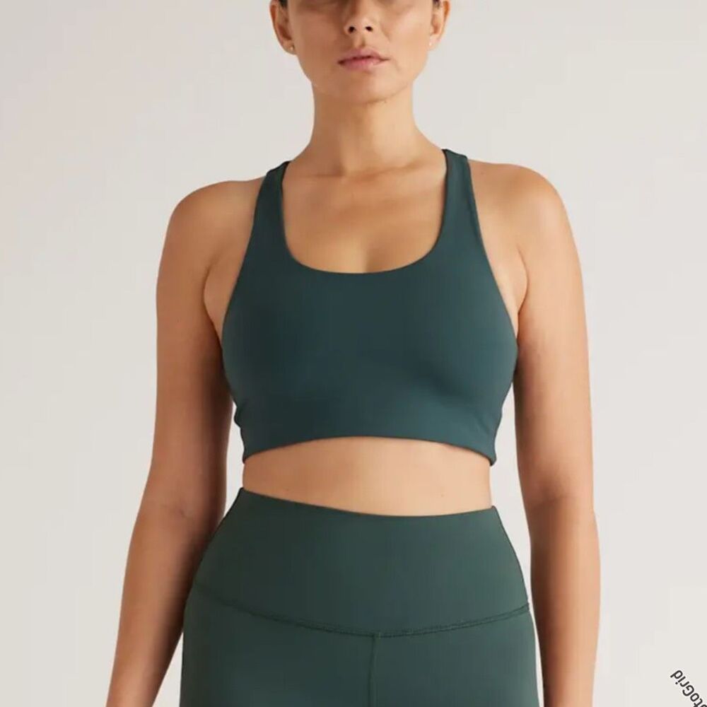 Quince Forest Green Sports Bra Scoop Neck Longline Bra Medium Women